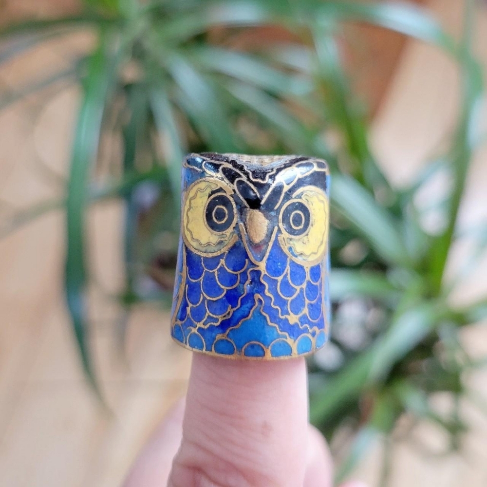 *RARE* Vintage Cloisonne Owl Bird Thimble